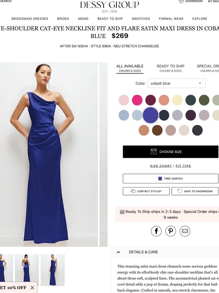 After Six Cobalt Blue Formal Satin Dress